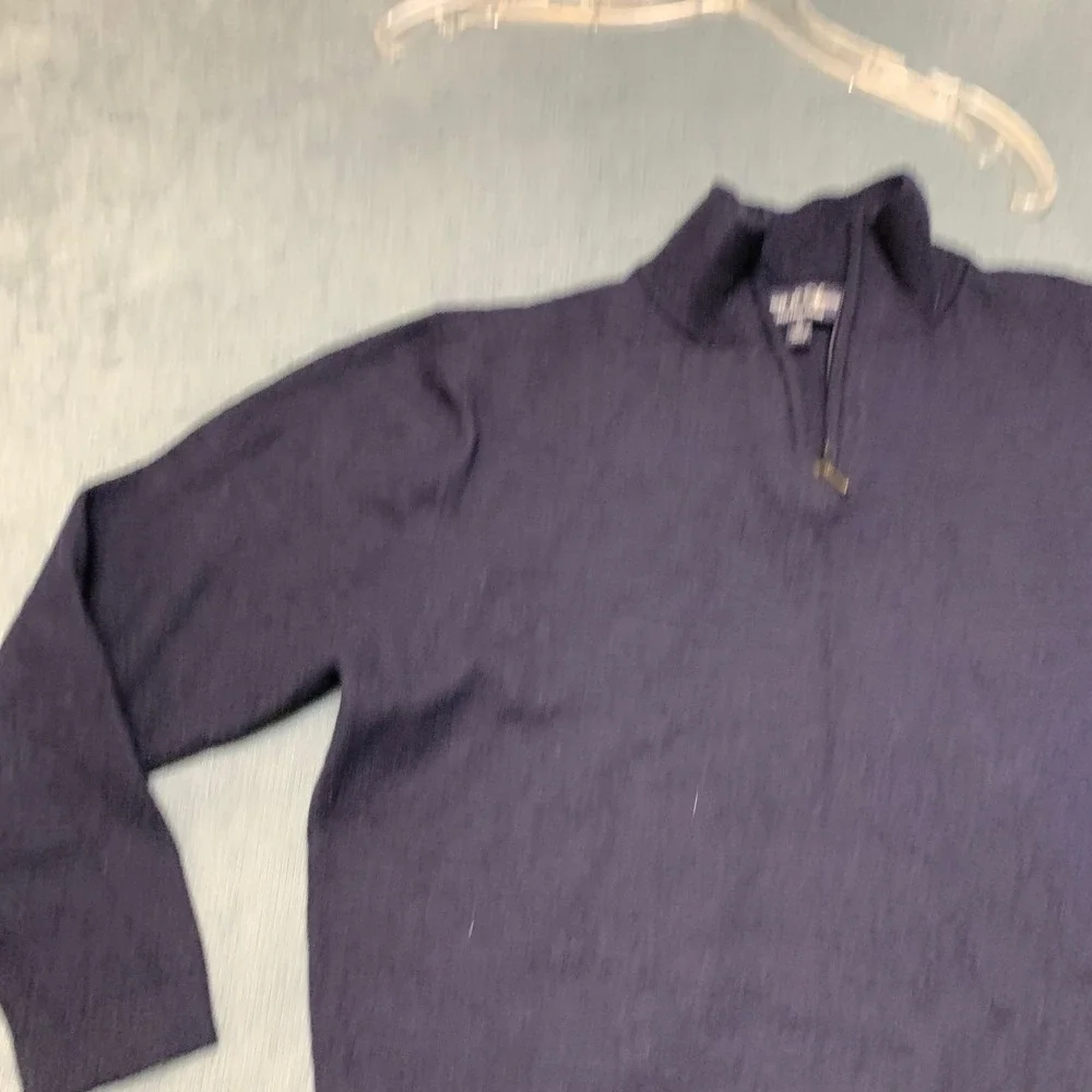 Davis & Squire Sweater Mens XL Navy Blue Extra Fine Merino Quarter Zip Mock Neck